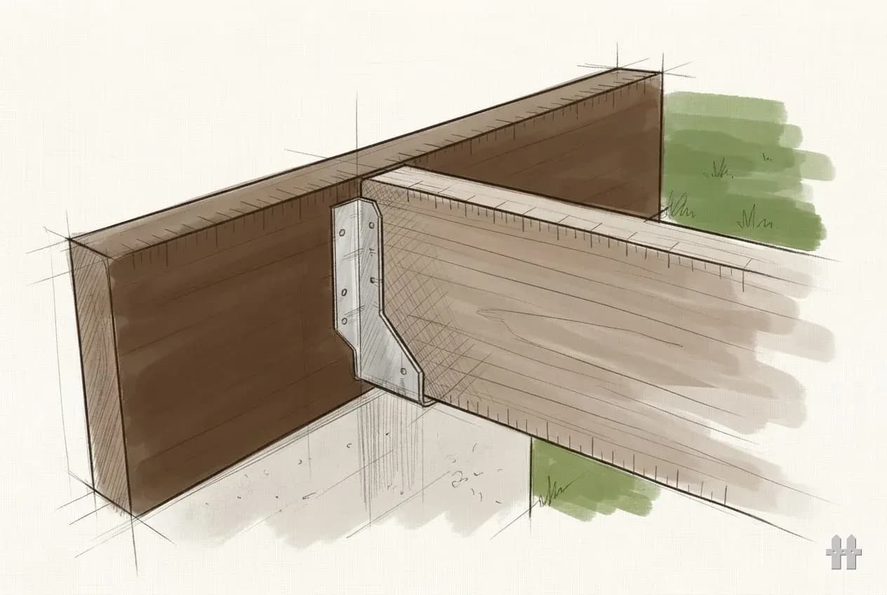 Pencil sketch of a joist resting in a hanger on a ledger