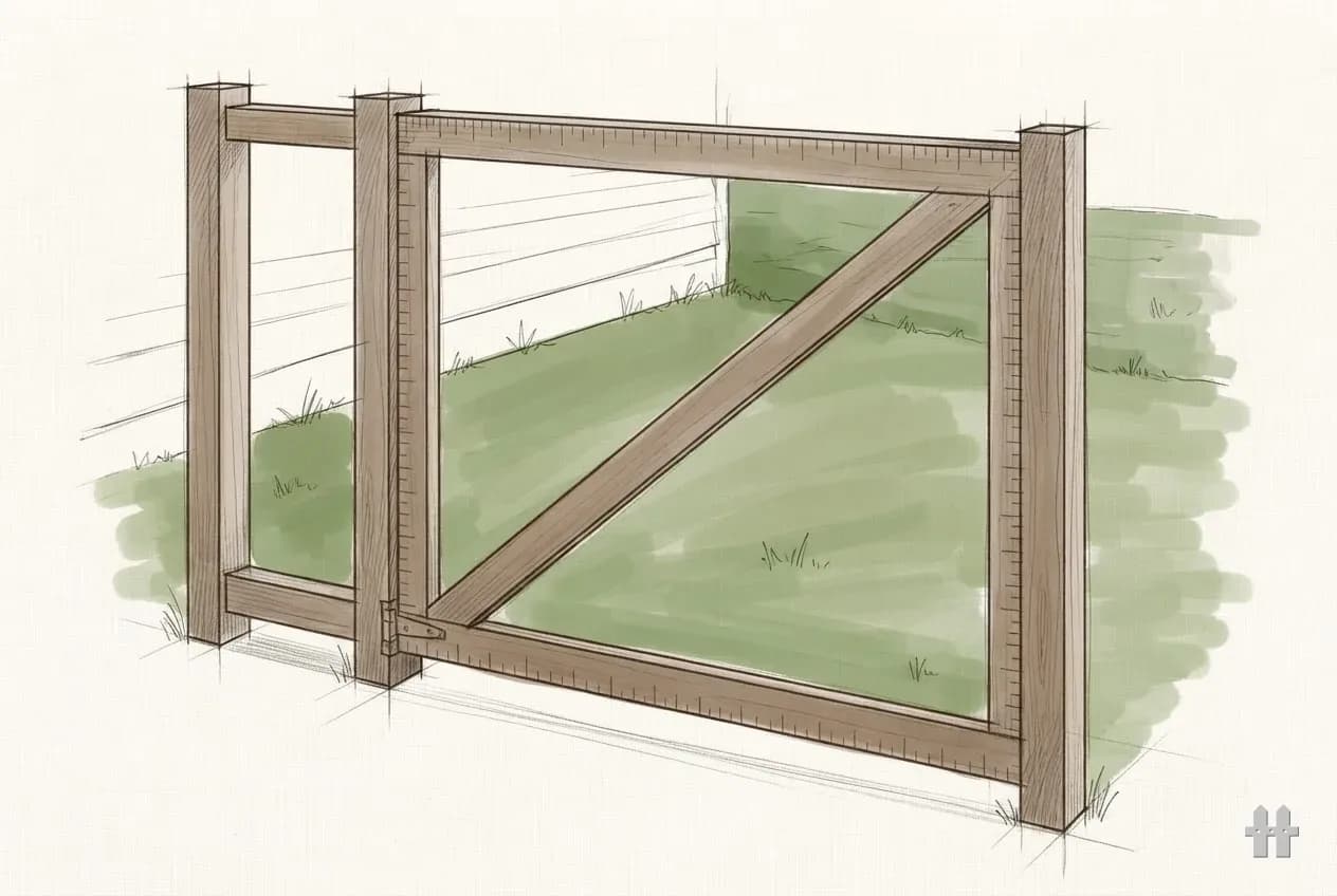 Pencil sketch of a diagonal brace across a gate frame