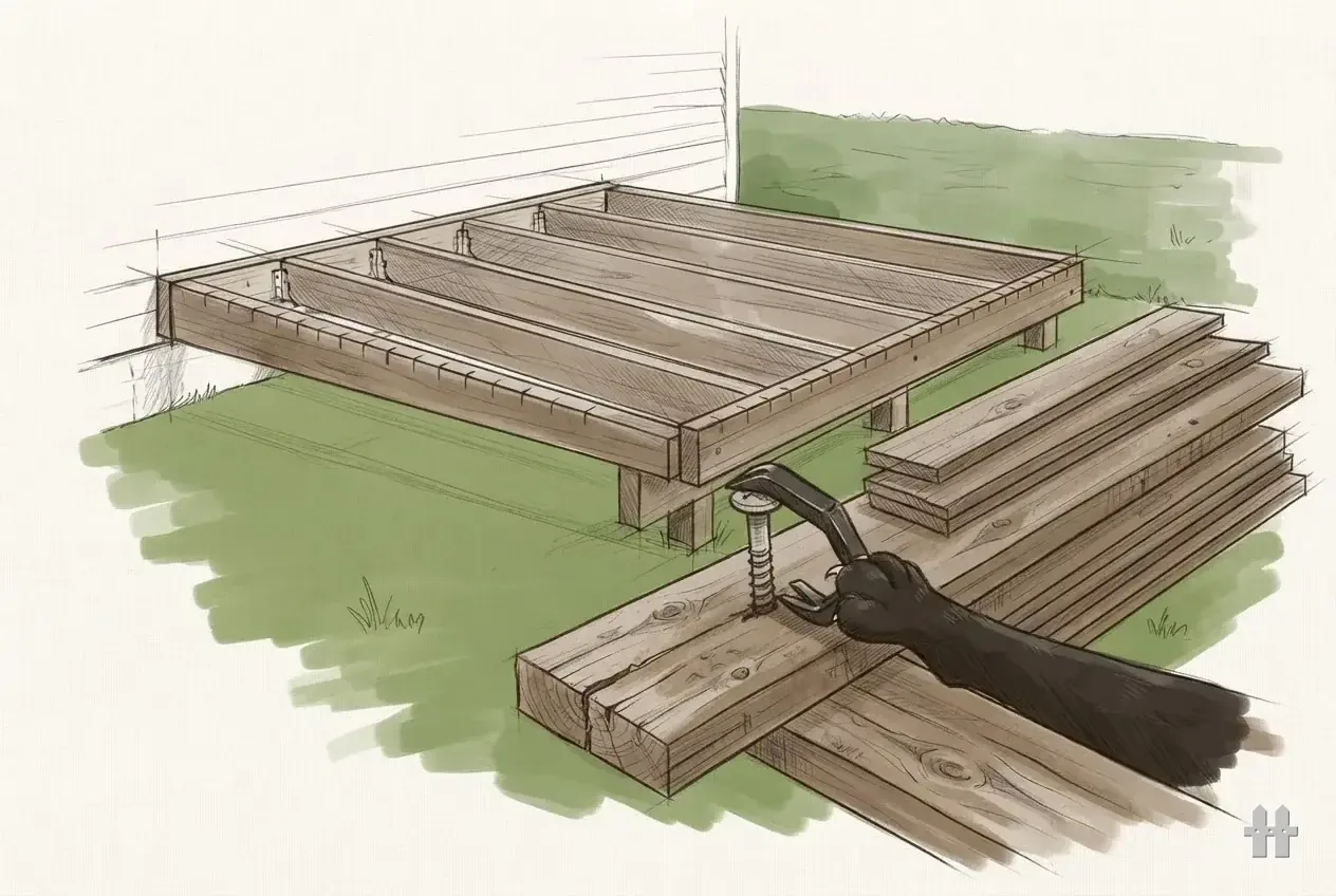 Pencil sketch of a pry bar lifting a fastener from a board